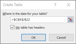 Create a Named Excel Table with Accessible Headers
