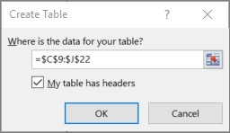 Create a Named Excel Table with Accessible Headers