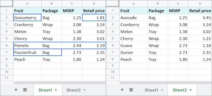 Compare Aligned Google Sheets Columns Row by Row