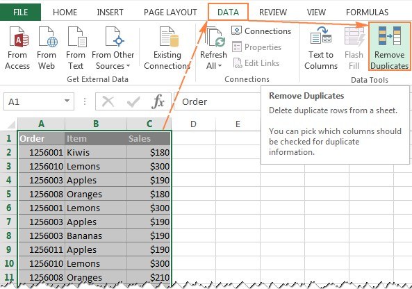 Review Excel Duplicate Definitions Before Removing Rows
